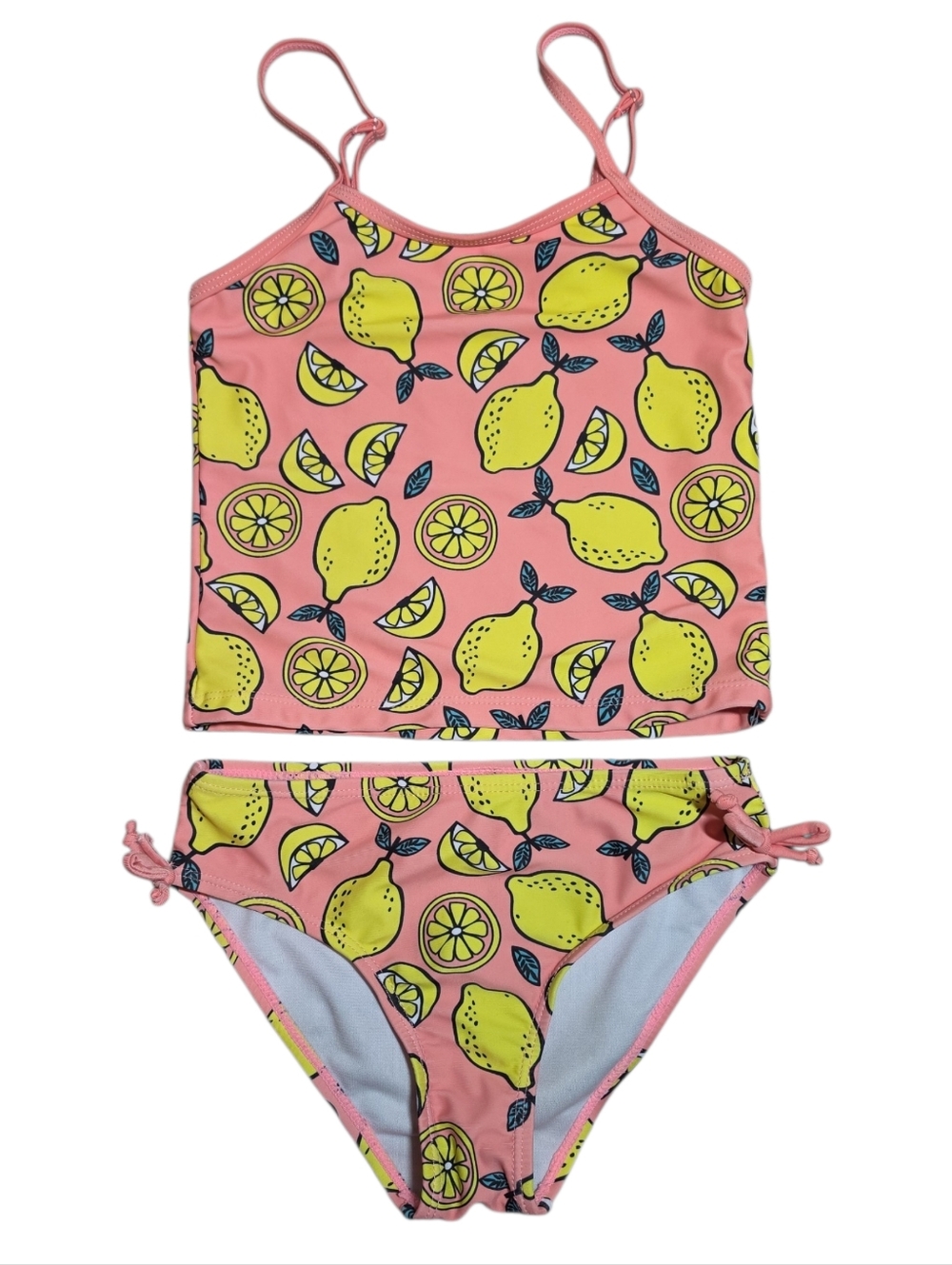 Kids Lemon Print Tankini Swimsuit - Pink & Yellow - Size 6